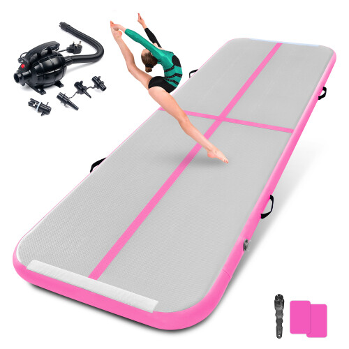 10ft Inflatable Gymnastics Tumbling Mat With Electric Pump, Pink