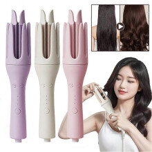(UK plug, Purple) Automatic Hair Curler 3 Temperature Levels Anti-Tangle Self Curling Iron for Home & Travel