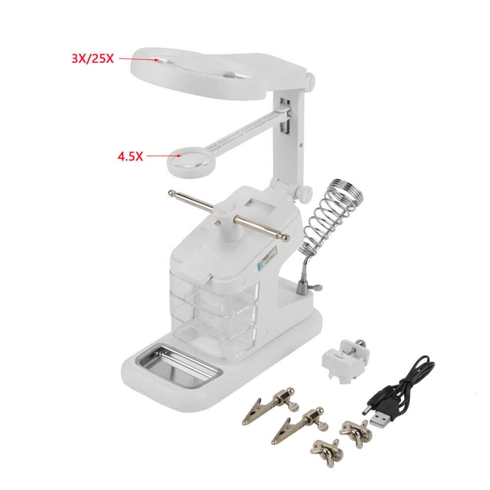 Usb Soldering Workstation With 3X/4.5X/25X Loupe, 10 Led, Clips (White) 8301362796276