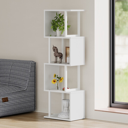 Living And Home 4-Tier S-shaped Geometric Bookshelf Storage Rack with LED Lights 1
