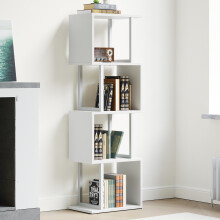 4-Tier S-shaped Geometric Bookshelf Storage Rack with LED Lights