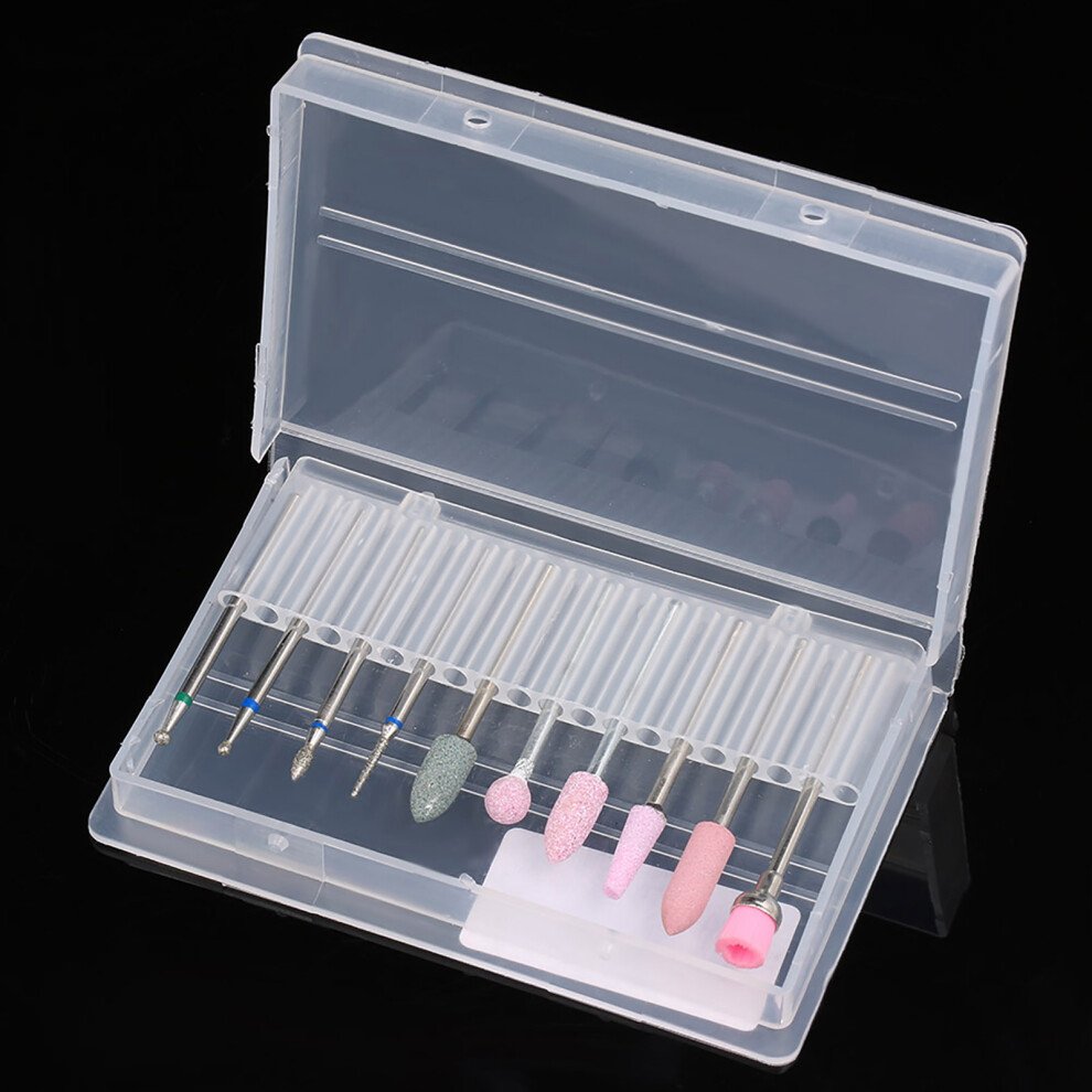 10pcs Rotary Nail Drill Bits with Dust Brush Cuticle Cleaner for Nail Salon