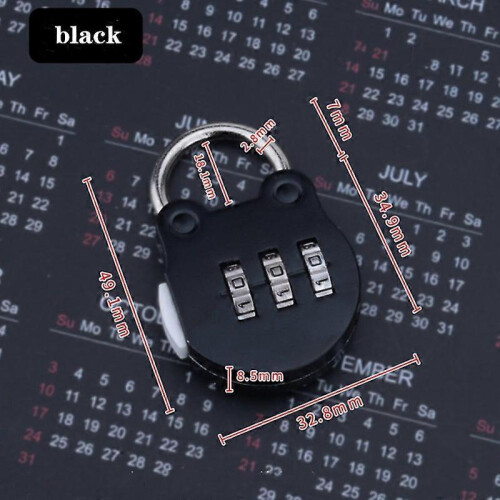 (Black) Three-Digit Number Combination Padlock Cartoon Shape Waterproof Lock for Garage Closet