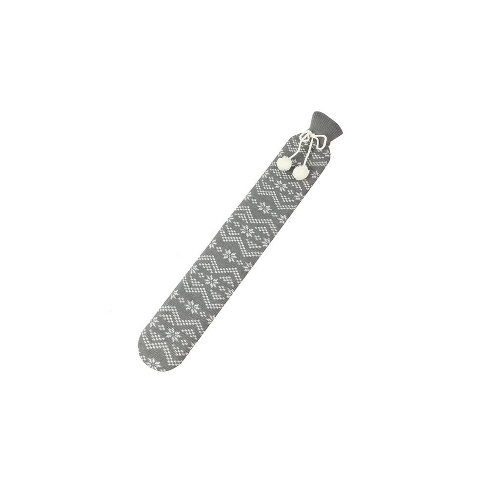 Gray 2L Hand Warmer Extra Long Hot Water Bottle Bag With Removable Faux Fur Cover For Hand And Feet Water Filling Snowflake Cn