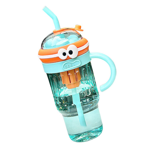 Leak Resistant Silicone Straw Drinkware with Handle Sipper-Blue