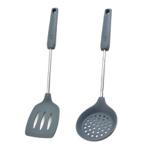 Antihaftbeschichtetes Küchenhelfer-Set (massiv und geschlitzt), ergonomischer Griff für komfortables Kochen, hitzebeständige Silikonwerkzeuge,