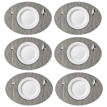 Sofisticada decoração de mesa com jogos americanos de vinil trançado, duráveis, antiderrapantes e com isolamento térmico, ideais para uso