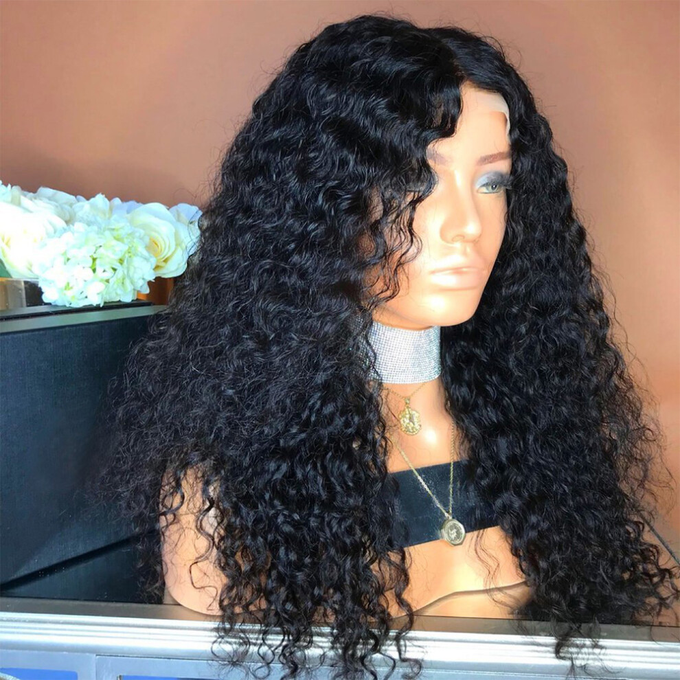Unisex Black Natural Look Curly Wavy Synthetic Wig For Cosplay And Party