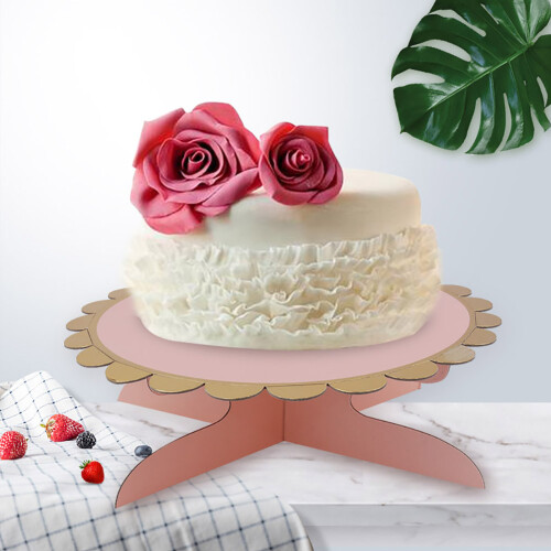 Ροζ Πύργος Cupcake 3 Επιπέδων με Άκρες από Πέταλα, Θήκη για Επιδόρπιο Τούρτας με 1