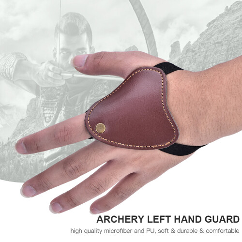 Bow Arrow Archery Left Hand Guard PU Shooting Protector Brown 9x9cm 2