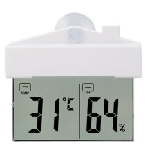 Hygrometer met zelfklevende thermometer en lcd-display voor duidelijke meting van temperatuur en luchtvochtigheid binnen, buiten en in de tuin.