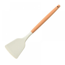 Non-Stick Cookware Safe Silicone Ladle with Wooden Handle, Kitchen Utensil for High Heat Cooking, Food-Grade Silicone and Soft Silicone Head Build, Pe