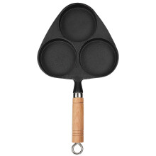 Nonstick Cast Iron Skillet Pre Seasoned Egg Frying Pan Wooden Handle Cast Iron Pan With Three Hole Design For Pancakes Eggs Crepes Works On Gas Haloge