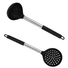 Set de ustensile de bucătărie premium, inclusiv skimmer din silicon alimentar, mâner termoizolant care asigură confort și control, set de 2