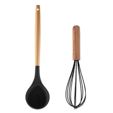 Elegantes Silikon-Kochlöffelset, hochwertiges Silikon für antihaftbeschichtetes Kochgeschirr, komfortabler Holzgriff mit Haken zum Aufhängen,