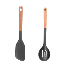 Companioni de bucătărie eleganți, linguri de gătit din silicon rezistente la căldură, mânere din lemn cu design ergonomic, non-toxice și