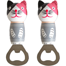 Unik designad flasköppnare med djurmotiv och katt, rostfritt stål med dubbelsidigt tryck, kompakt och magnetisk för järnmetaller, lämplig för