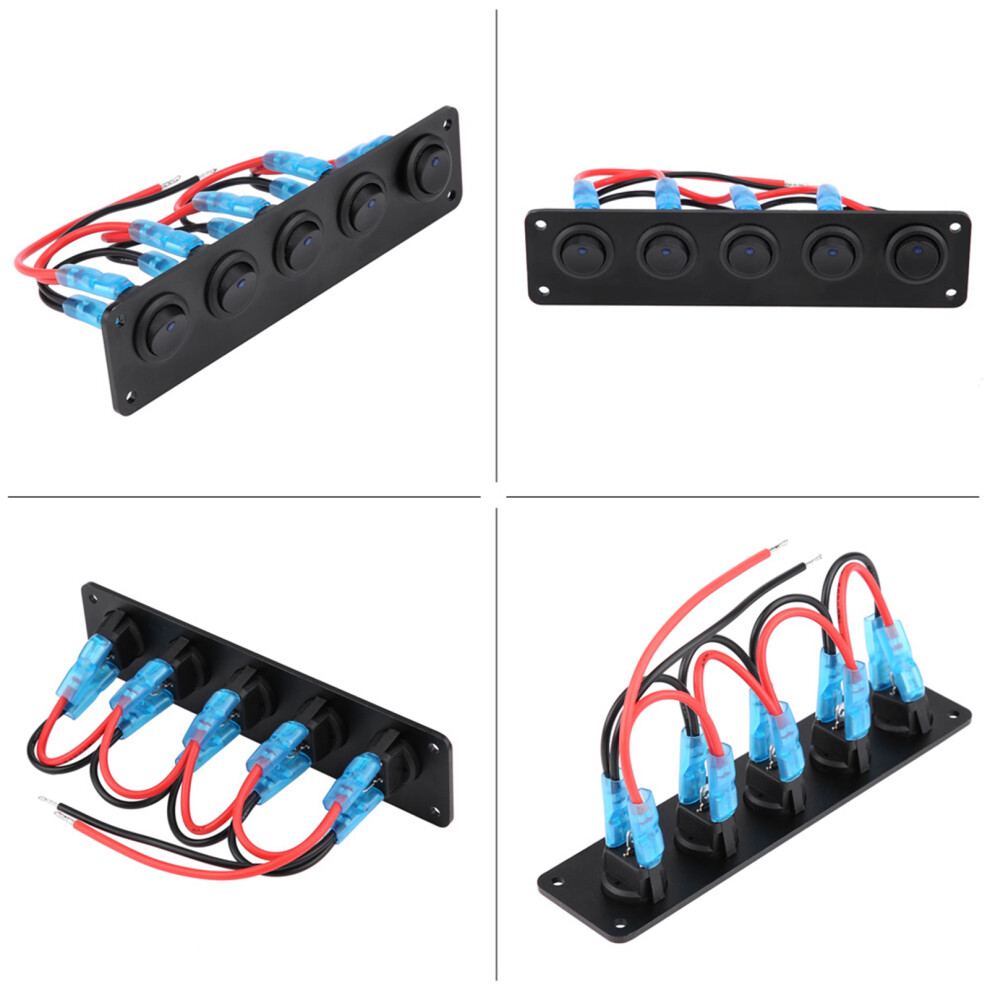 12?24V 5 Gang Round Dash Rocker Toggle Switch Panel Led For Rv Boat Yacht Blue 7891362805487