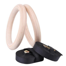 Wooden Gym Ring with Adjustable Straps Heavy Duty Gym Ring for Pull-ups And Dips, Cross Training, Strength Training, Fitness - Max Load: 270 Kg