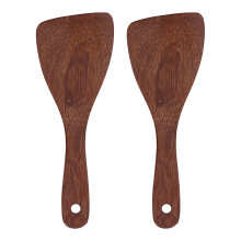 Utensílios de cozinha duráveis, espátula de madeira e pá de arroz com orifício para pendurar, facilitando o armazenamento (2 peças)