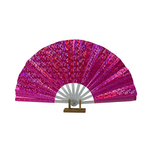 Handheld Folding Fan Large-rose red Transparent silver f
