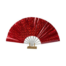 Chinese Folding Fan Glitters Handheld-Red Transparent silver f