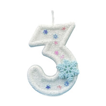 Winter Snowflake Themed Wax Number Candle For Birthdays-3
