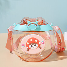 Donut-förmige Wasserflasche für Kinder 300ml aus Plastik, grün, Cartoon, mit Strohhalm