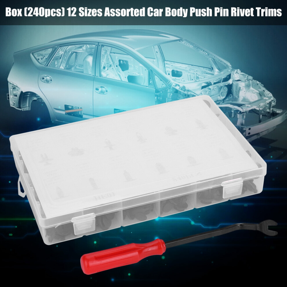 240Pcs Assorted Car Push Pin Rivets Kit With Screwdriver, 12 Sizes, Black 7901362811125