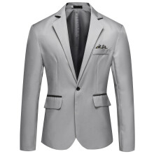 Suit Jacket Men's Plain Formal Single Breasted Wedding Blazer One Button Dinner Prom Jacket Business Slim Fit Gray XXL