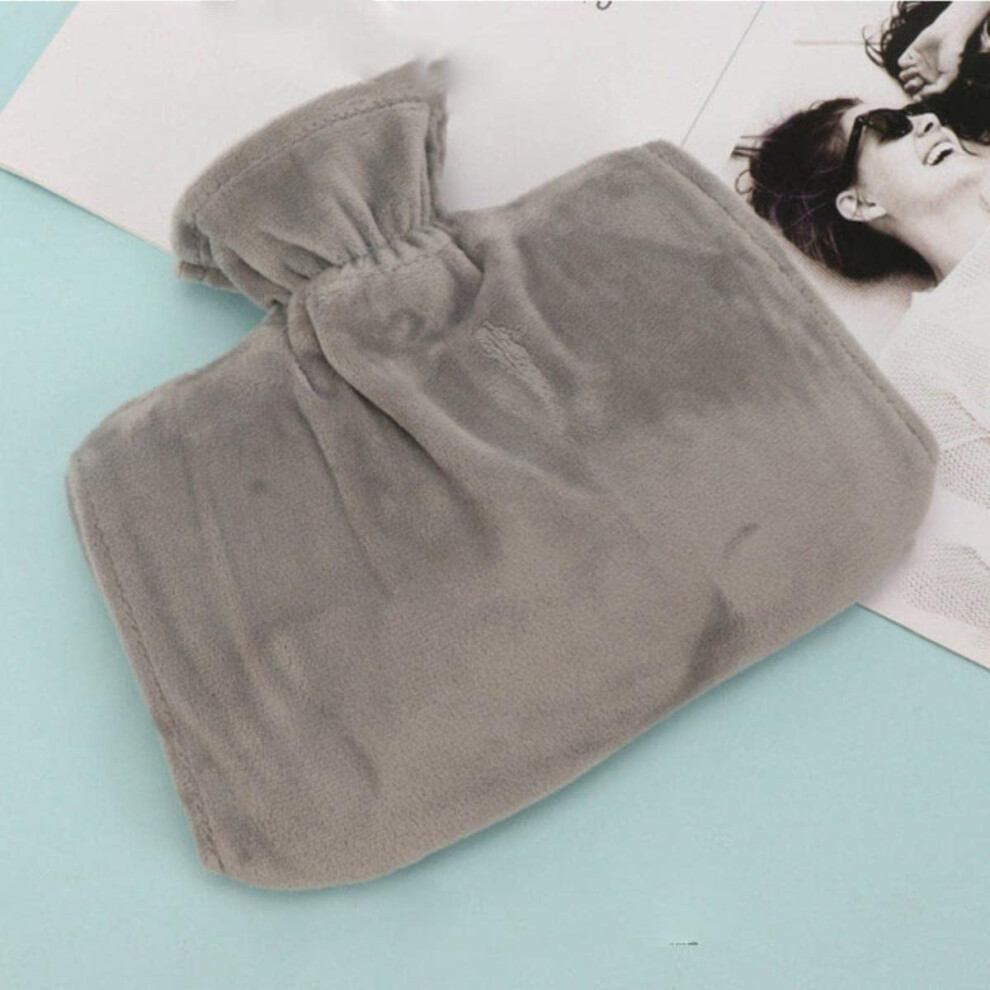 Gray Hot Water Bottle 1500Ml With Villus Sheath Soft Cozy Cover Reusable Hand Warmer For Stress Pain Relief