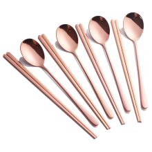 Conjunto de pauzinhos e colheres coreanas, utensílios de mesa em aço inoxidável polido com toque incrível, pauzinhos antiderrapantes