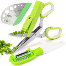 Örtstrimmare, coola köksredskap för att skära strimlade grönsaker, högkvalitativt rostfritt stål med 5 blad, örtsax, ergonomisk kurvdesign