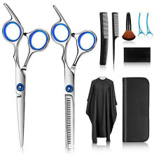 Kit de corte de cabello todo en uno, tijeras de acero inoxidable para cortes profesionales, tijeras de entresacar ergonómicas, capa de corte de