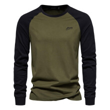 Sports Shirt Men's Patchwork Baseball Shirt Colour Block Crew Neck Long Sleeve Breathable Training XXL Army Green