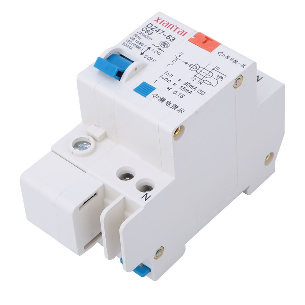 Dz47le 1P Residual Current Circuit Breaker 60A 230V-400V 50Hz White 5001362816358
