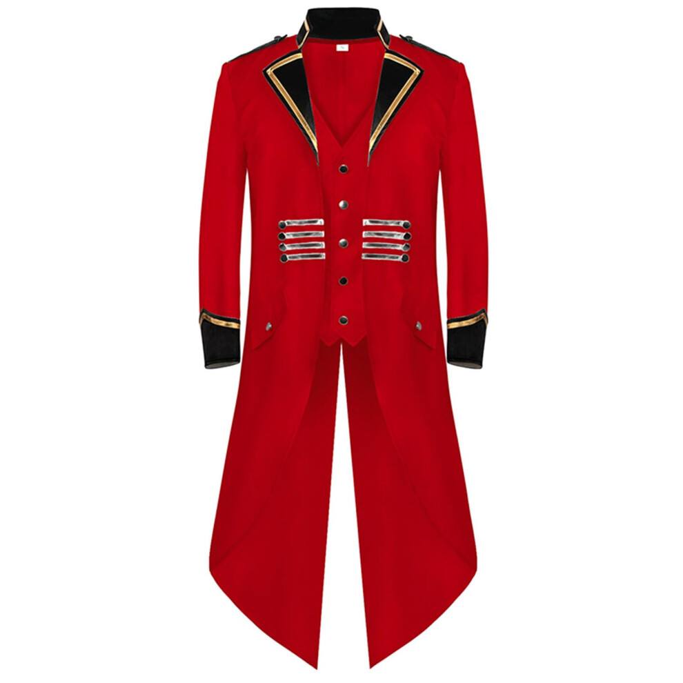 Red Medieval Clothing Men's Halloween Costume Victorian Frock Coat, Long Sleeve Tuxedo Jacket, Steampunk Tailcoat, Xl