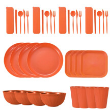Wheat Straw Dinnerware Collection, Dishwasher Safe 36 Piece Non Toxic Dinnerware, Microwave Safe Stackable Design Set, Multi Purpose Dinnerware for Gi