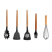Silikon-Kochspatel-Set, hitzebeständige Antihaft-Küchenutensilien mit vielseitigem Holzgriff zum Kochen, Backen, Mischen, Grillen und Servieren.