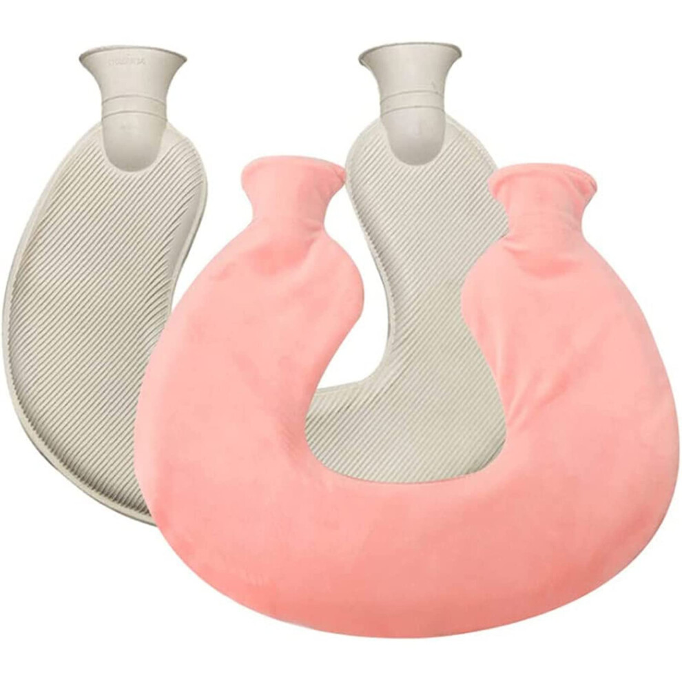 UShaped Hot Water Bottles Plush Cover, PVC Natural Rubber, BPA , 1000ml, Pink Hot Compress & Heat Therapy