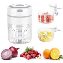 Robot culinaire sans fil avec lames en acier inoxydable, rechargeable par USB, mini hachoir à légumes portable, nettoyage facile, double gobelet,