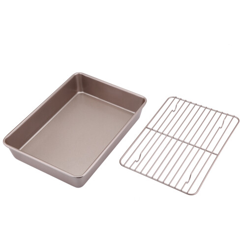 Grelha multiuso para assar, conjunto de assadeiras em aço inoxidável dourado de 33 cm (13 polegadas), em alumínio natural resistente e aço