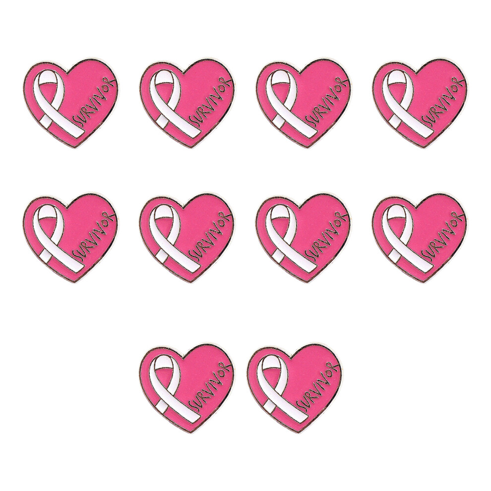 Pink 10Pcs Cancer Awareness Brooch Heart Shape Pin Awareness