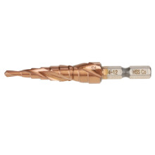 1Pc Hex Handle Spiral Groove Step Cone Cobalt Drill Bit 4-12mm High Speed Steel