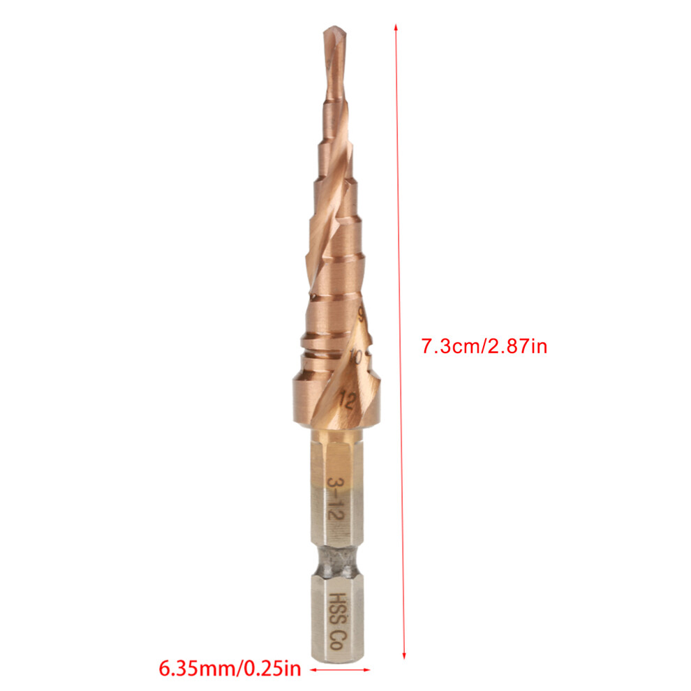 Hex Shank Spiral Groove Step Drill Bit 3-12Mm Titanium Coated 3591362826836