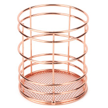 Organizador de mesa em ferro resistente à ferrugem, balde de armazenamento em aço inoxidável dourado rosê com orifício de drenagem, recipiente
