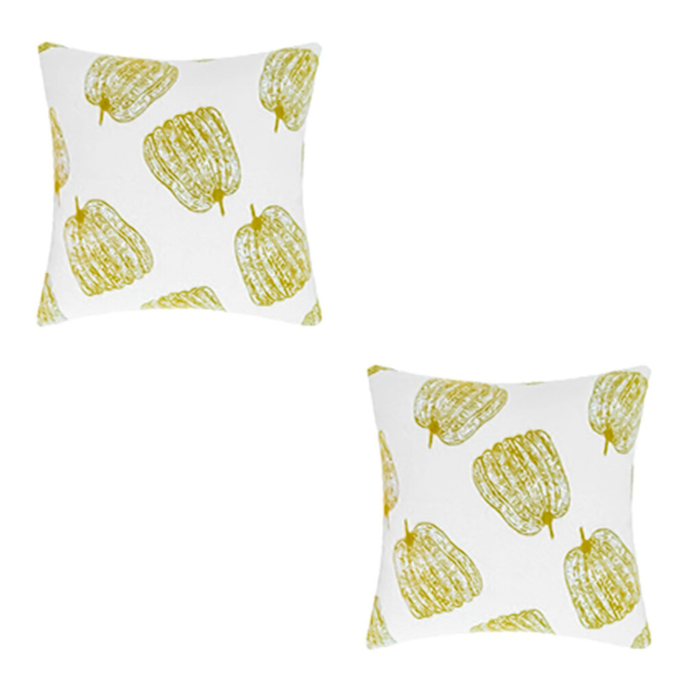2Pcs Farmhouse Pattern Autumn Pumpkin Cushions- On Green/White