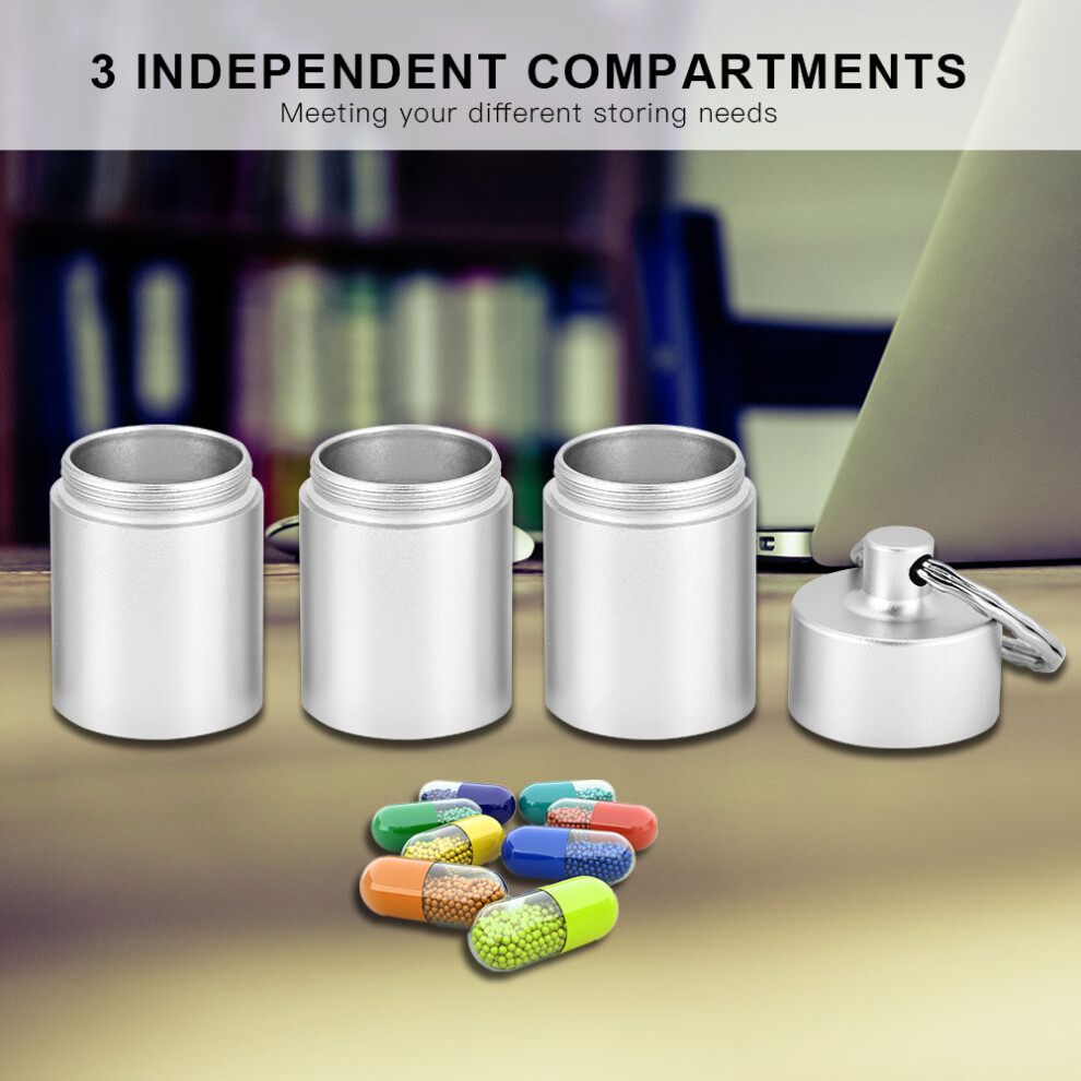 Silver Waterproof Aluminum Pill Bottle Holder For Outdoor Survival, 4 Compartments