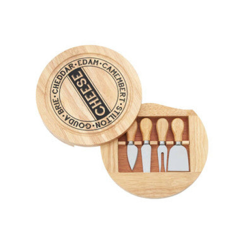 Cheese Storage Board With 4Pc Knife Set, Natural