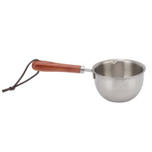Panela portátil pequena para camping, panela de aço inoxidável para derreter manteiga com cabo de madeira e bicos duplos para despejar, panela